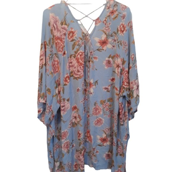Billabong Womens Blue Floral Open Kimono Swimsuit Cover Up Short Sleeve Size S/M - Picture 1 of 6